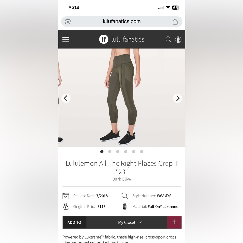 Lululemon All the Right Places Olive Leggings